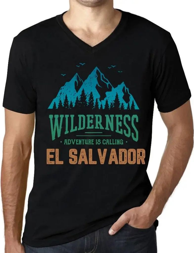 Herren Grafik T-Shirt V-Ausschnitt Die Wildnis das Abenteuer ruft in El Salvador – Wilderness, Adventure Is Calling El Salvador – Öko-Verantwo...