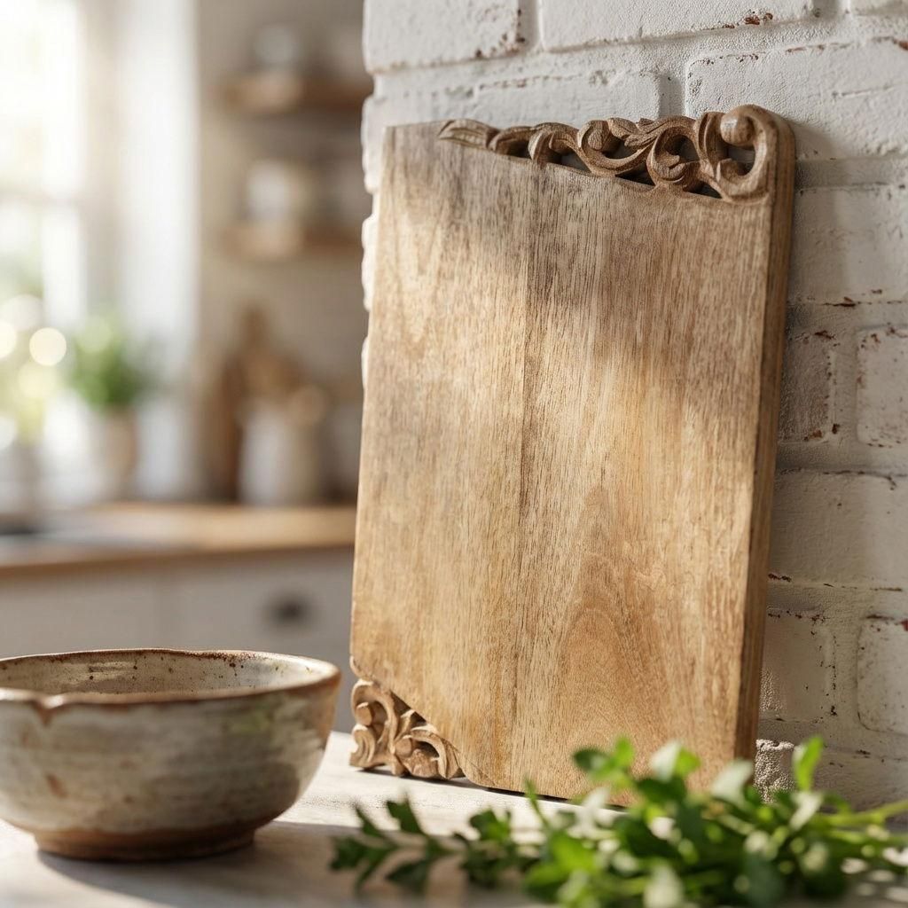Schneidebrett Holz rechteckig natur, geschnitzt hochwertig, L.36 cm