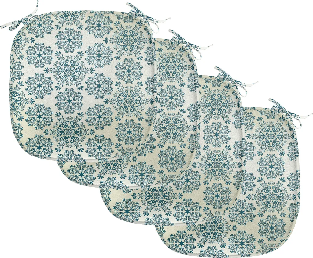 ABAKUHAUS Imbottitura invernale per sedie da sala da pranzo, stile mandala, cuscino decorativo impermeabile con cinturini per sedie da cucina, 40 cm x 40 cm - confezione da 4, color verde acqua crema