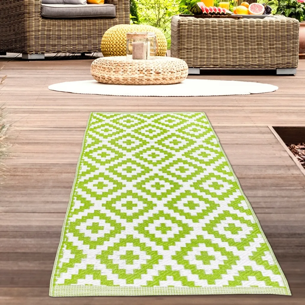 Tapis extérieur vert blanc 90x150 cm - Résistant aux UV et facile d'entretien