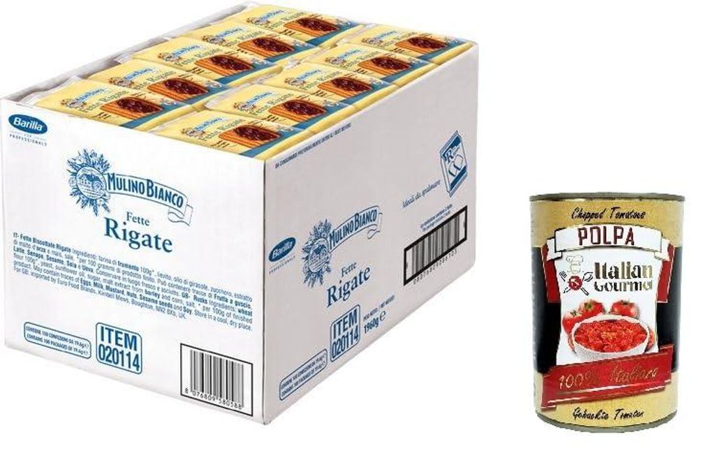 Mulino Bianco Fette Biscottate le Rigate – Packung mit 100 Stück (1960 g)+ Italian Gourmet Polpa 400g