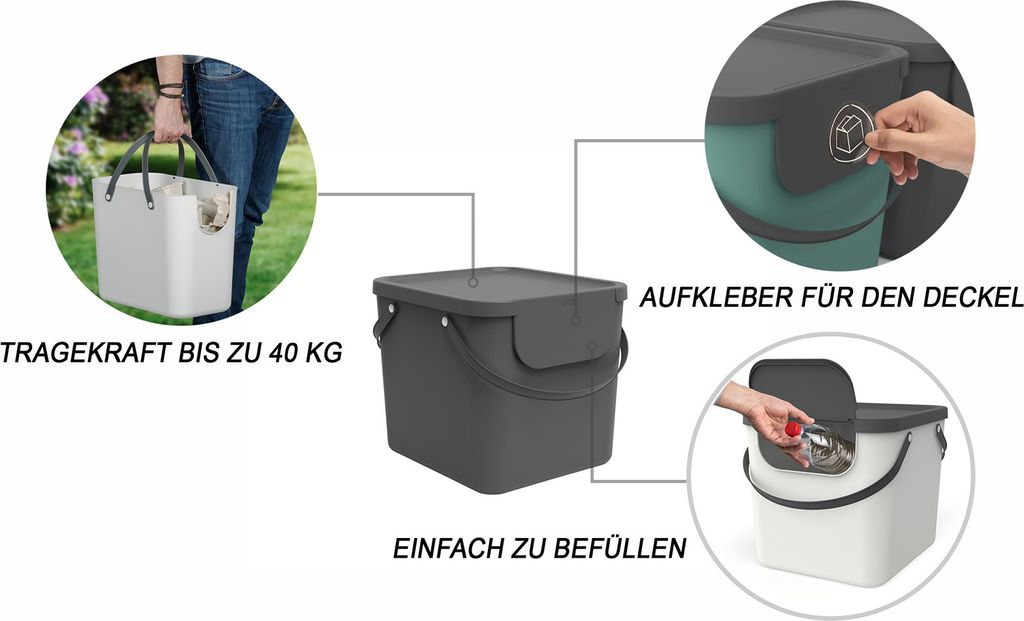 Rotho Mülltrennsystem 40L Albula - Mülleimer 40,0 x 35,8 x Produktbild 3