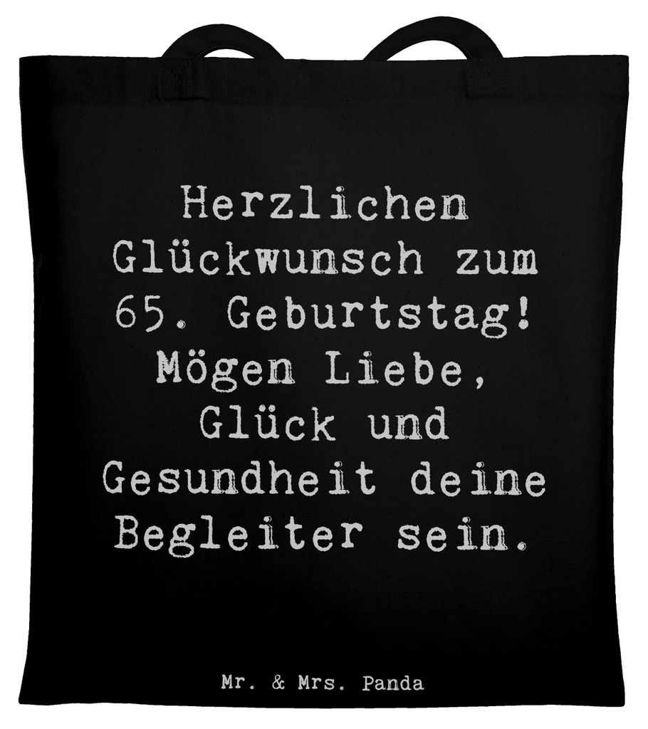 Mr. & Mrs. Panda Tragetasche Spruch 65. Geburtstag - Schwarz - Geschenk, Freude, Tote Bag, Wünsche, Schultasche, Laptoptasche, Feierlichkeit, Glü...