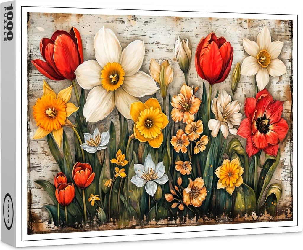 raxxa Premium-Puzzle "Tulips and Daffodils with Rustic Charm", 1000 Teile