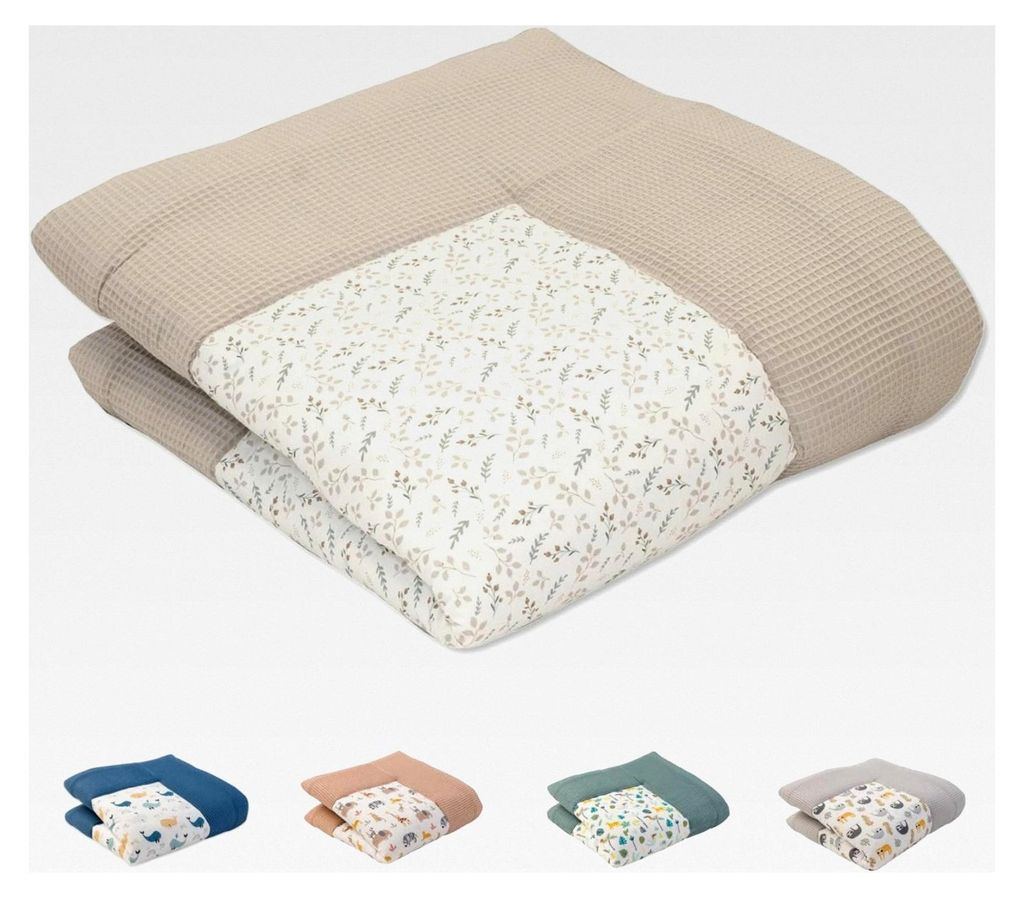 Baby Krabbeldecke 100x100 cm gepolstert - Floral-Sand (Hergestellt in der EU) - Krabbeldecke aus 100% Baumwolle, geeignet als Babydecke, Laufstall...