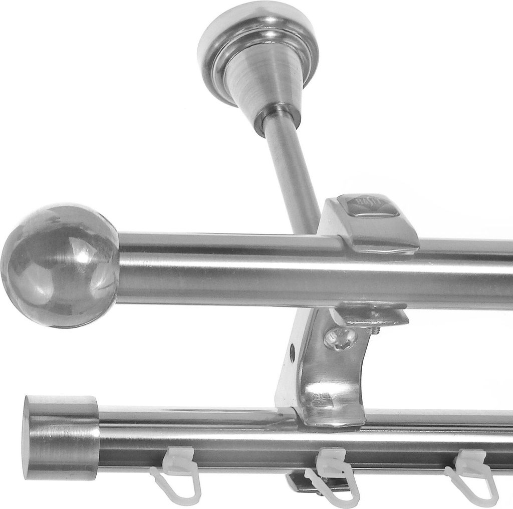 Rohr+Innenlauf Gardinenstange Ø 20mm Edelstahl Look 2-läufig Deckenträger D61 RI
