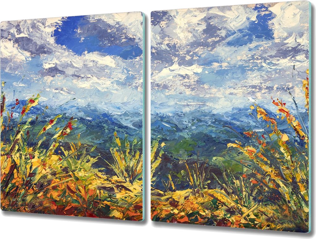 Coloray Herdabdeckplatte 2x40x52 cm Schneidebrett Kochplattenabdeckung Küchenbrett Hackbrett - Wolke Berglandschaft