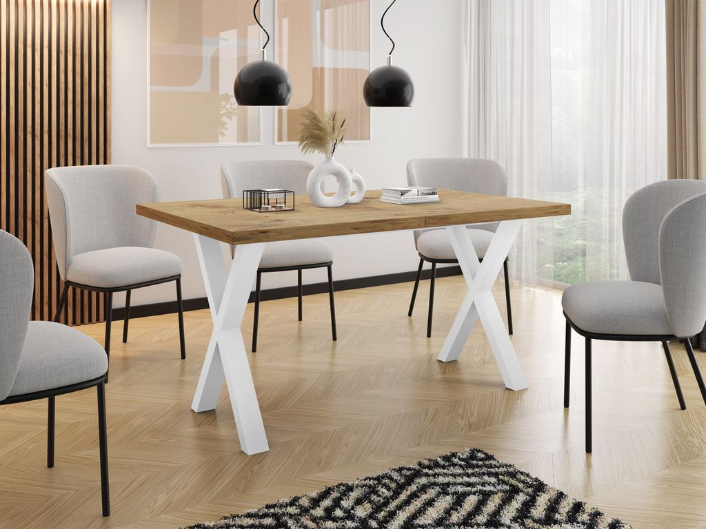 Rechteckiger Ausziehbarer Esstisch - Großer Modern-Stil Tisch mit Weißen Metallbeinen 120 140 160 cm bis 220 240 260 cm - Spacesaver - 120 x 80 c...