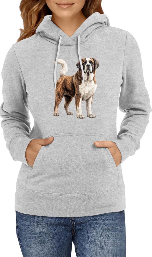 Damen Kapuzenpullover Dogs Breeds Saint Bernard Dog Breed 005, Lady XL / Grau