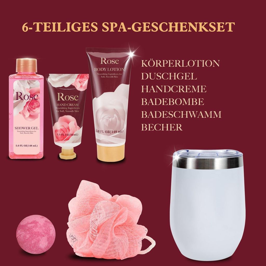Wellness Geschenkset für Frauen 6-teilig mit Rosen Duft