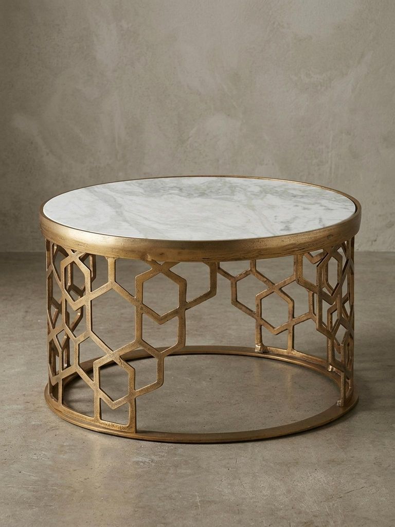 Couchtisch "Marble", r Marmor-Metalltisch, stilvolles Wohnzimmer-Design. 60x60x36 cm | Kadima Design