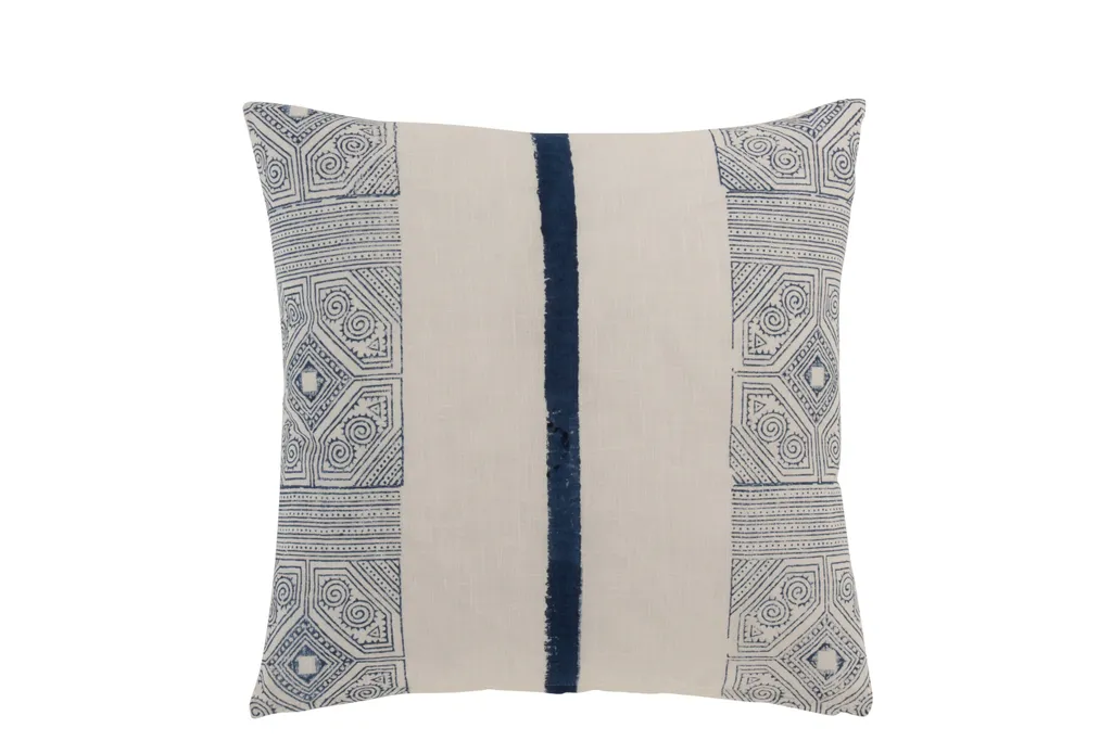 Coussin J-Line Stripe Aztec bleu et blanc en coton de 50x50x4 cm