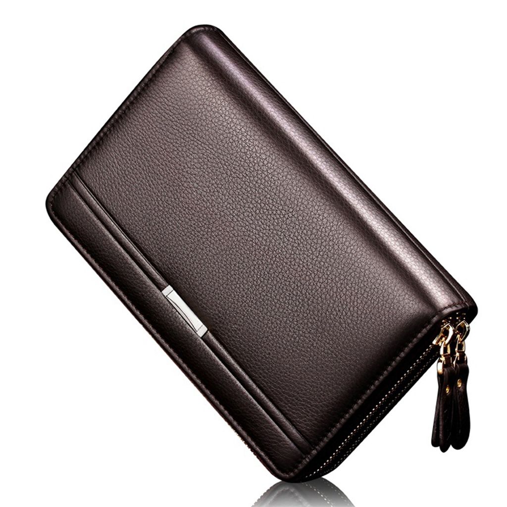 Fashion Faux Leather Men Clutch Bag Large Capacity Card Cash Holder Long Wallet Black