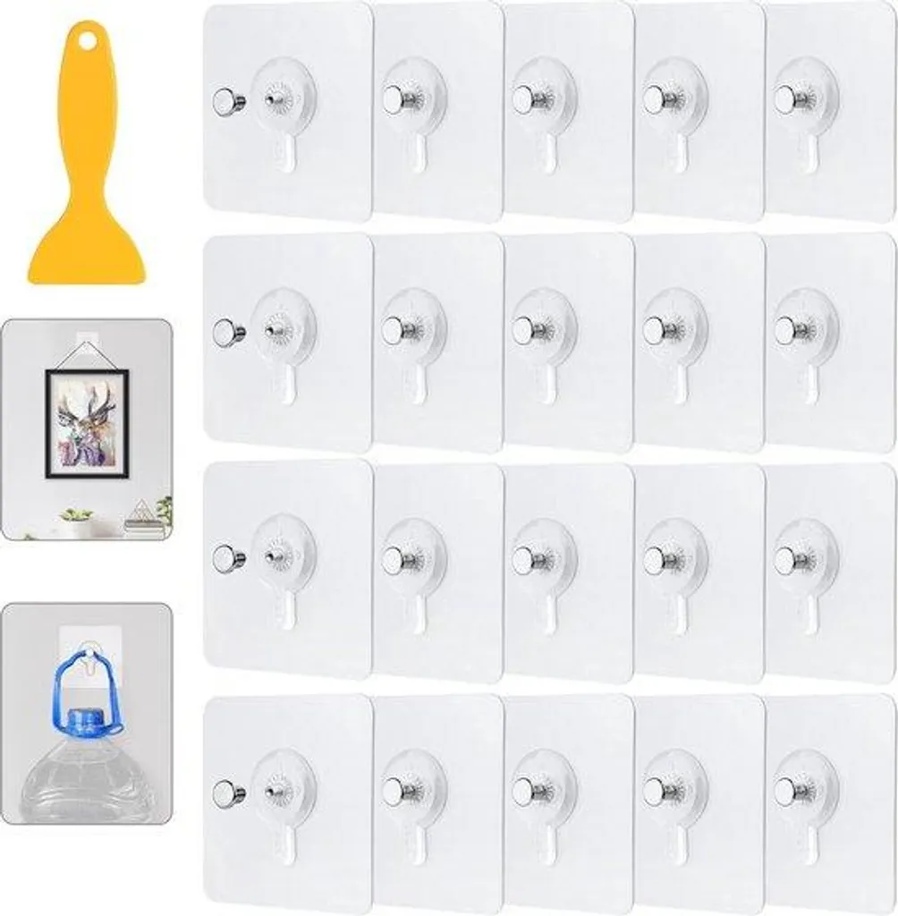 Crochets transparents autocollants lot de 20 - Fixation murale sans trou