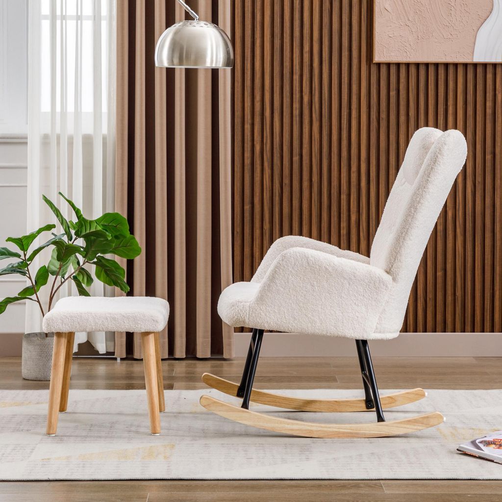 MODFU Fauteuil à Bascule Blanc avec Repose-Pieds et Image du produit 