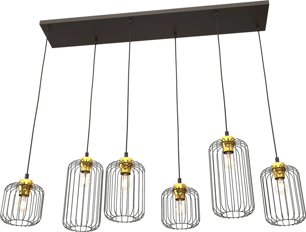 Suspension 6 abat-jours filaires noir et or VANDER hauteur ajustable