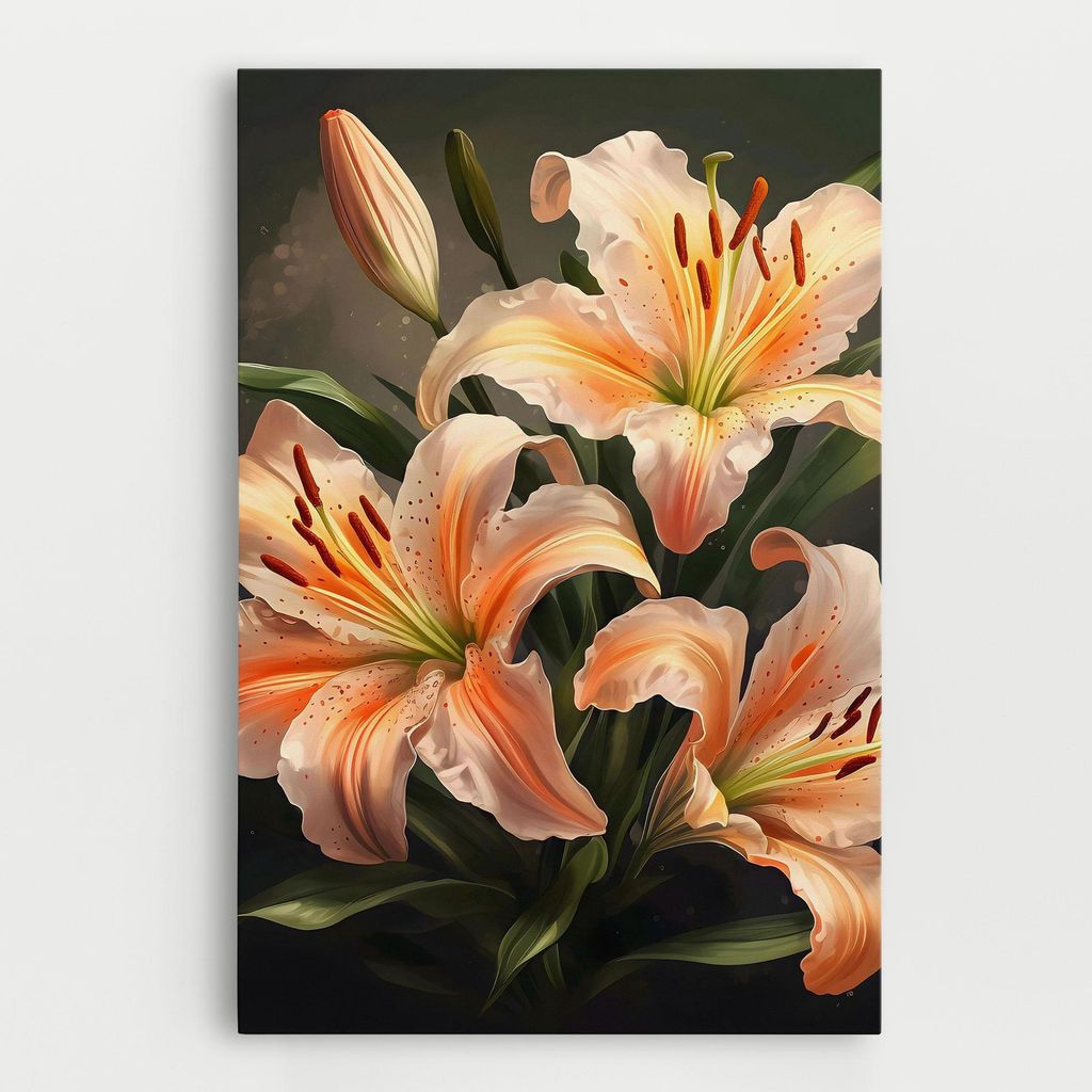 ARTHUB Leinwandbild 40x60 cm, Light Orange Lily | Wohnzimmerdekoration, Hängende Bilder, Wanddekoration, Heimdekoration, Blumen, Lilien