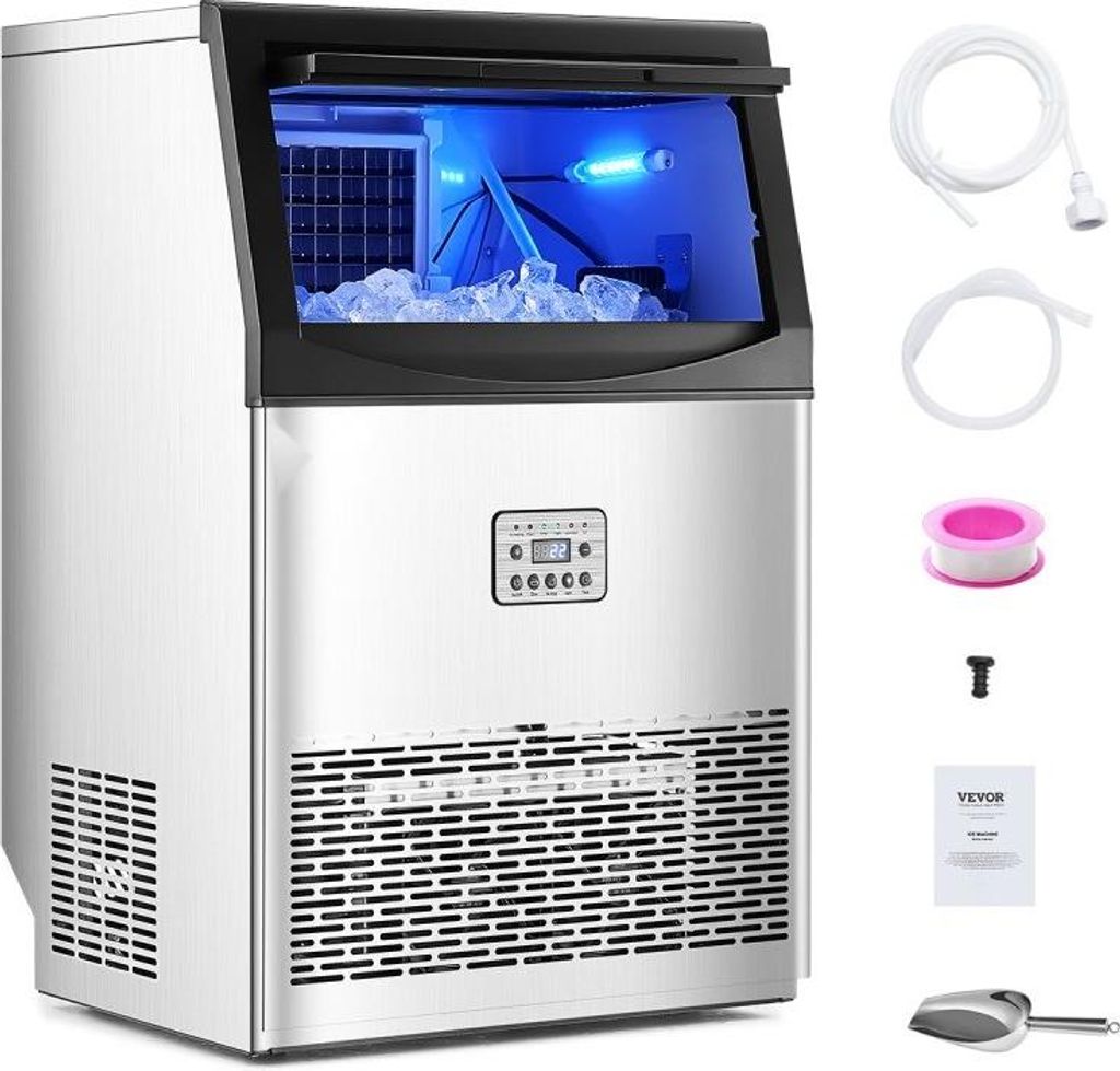 Professionelle Eismaschine - Kommerzieller Eisbereiter - 41kg/Tag Produktion - 50 Eiswürfel- Kapazität - mit LED-Anzeige