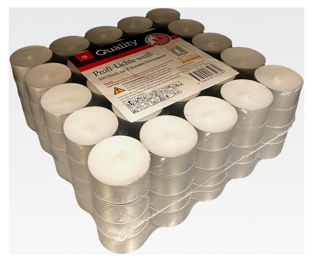 Teelichter 100er Pack Gastronomie Kerzen 8 Stunden Brenndauer