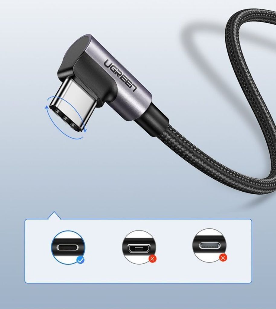 Ugreen Kątowy Kabel Przewód Usb - Usb Typ C 1M 3A Szary Zdjęcie produktu 6