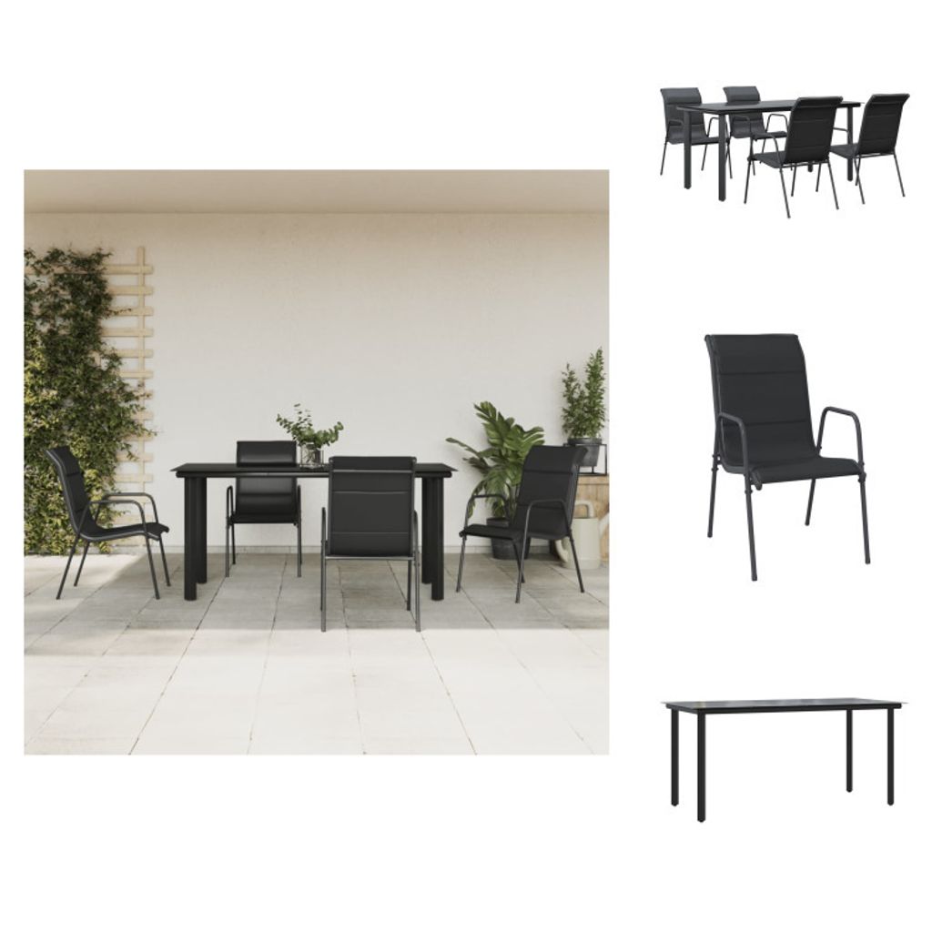vidaXL 5-tlg. Garten-Essgruppe Schwarz Stahl und Textilene - Gartenmöbel-Sets