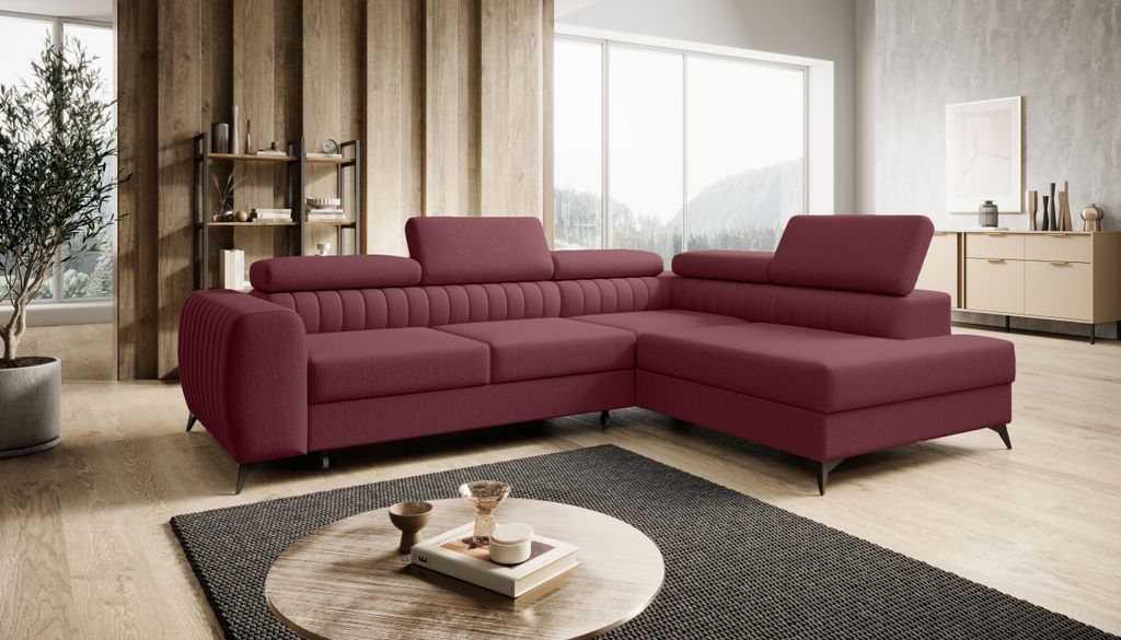 FURMEB 24 ECKSOFA mit Schlaffunktion und bettkasten - bequem und elegant ALVIN rechts 270 x 203 cm ROT