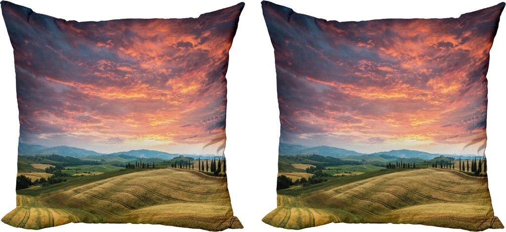 ABAKUHAUS Toskana Kissenbezug Set (2Stück), Toskana Zypressen, doppelseitiges Digitaldruckdekor mit Reißverschluss, 50 cm, Vermilion Khaki