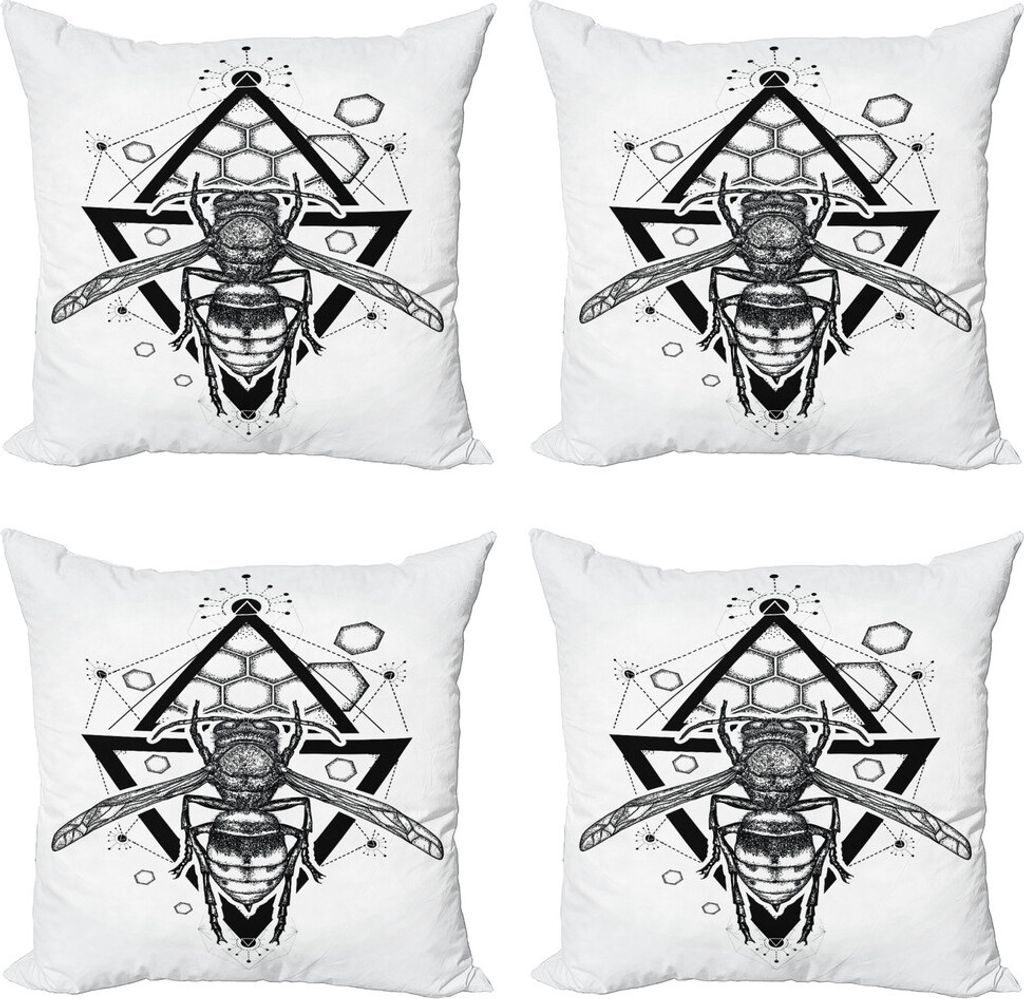 ABAKUHAUS Bienenkönigin Kissenbezug Set (4 Stück), Beehive Muster Bug, Moderner Doppelseitiger Digitaldruck, 45 cm x 45 cm, Schwarz-Weiss