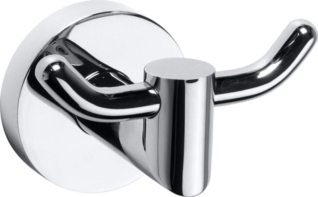 BOMEGA Doppelkleiderhaken Messing Chrom poliert 85x55x70 mm für Bad & Küche >> zum Bohren oder Kleben