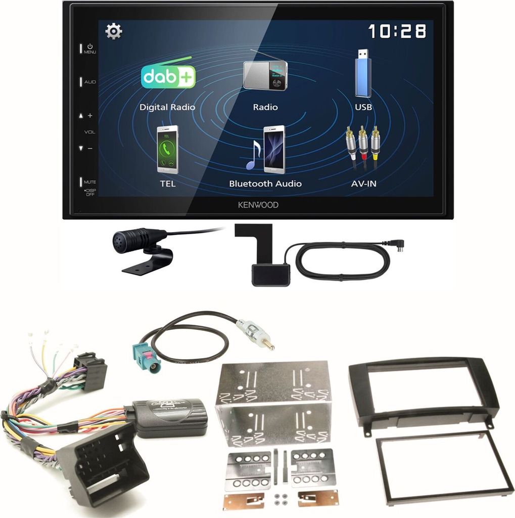 Kenwood DMX129DAB DAB+ Bluetooth USB Einbauset für Mercedes CLK W209 Facelift