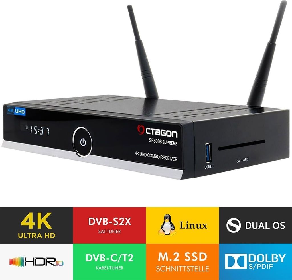 Octagon SF8008 V3 Supreme UHD 4K Combo-Receiver 2TB SSD (DVB-S2X & DVB-C/T2, Linux E2 & Define OS, M.2, Dual-WiFi)