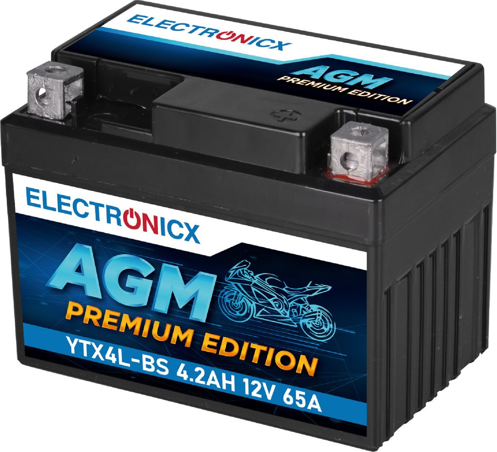 Electronicx AGM Motorradbatterie 12V 4Ah – Kompatibel mit 50314, CBTX4L-BS, GT4L-BS, YTX4L-BS