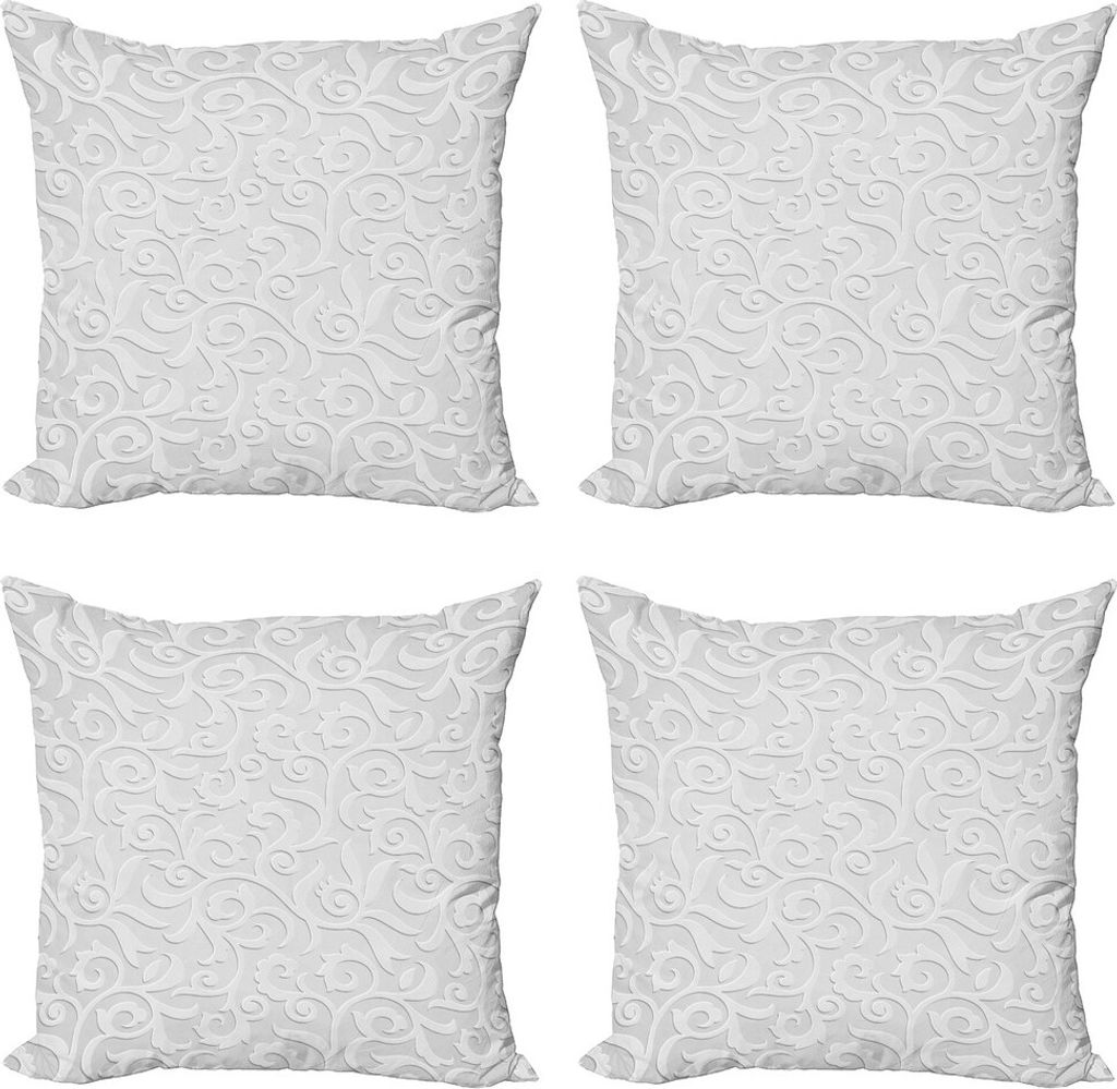 ABAKUHAUS Grau Kissenbezug Set (4 Stück), Abstrakt Curly Blätter, Moderner Doppelseitiger Digitaldruck, 45 cm x 45 cm, Grau