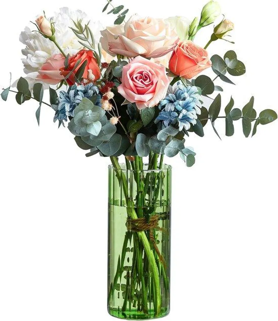 Vase en Verre Vert Stable pour Fleurs à Tiges Longues, Décor de Table