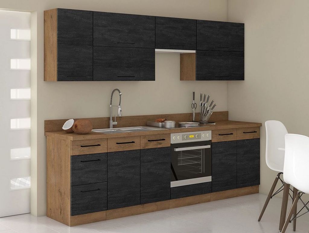 Kuchynská linka 260/260 cm ZHILAN 2 - dub lancelot / tmavé Obrázok produktu 