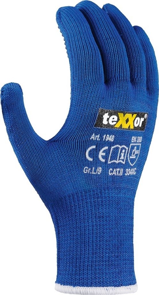 teXXor Schnittschutz-Feinstrickhandschuhe 8, blau/rote Noppen