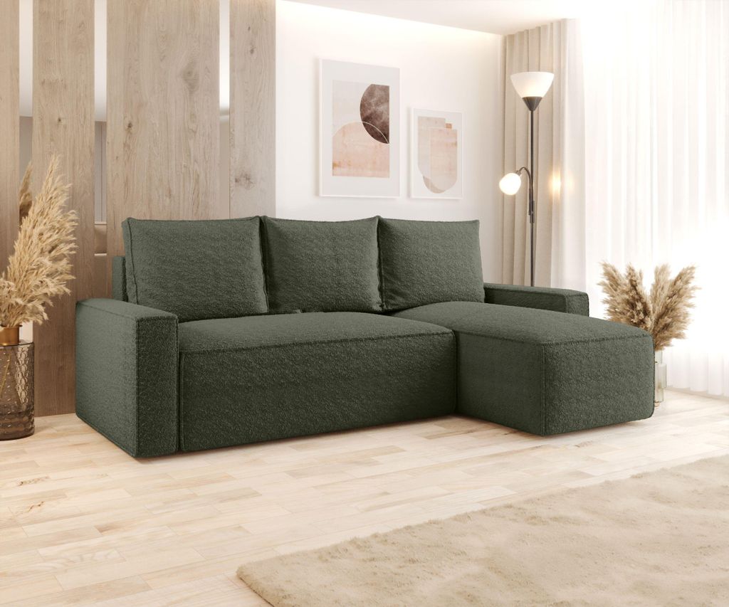 BEDANTE ECKSOFA mit Schlaffunktion SAVIO Quelle 37 Dunkelgrün Rechts L-Form Sofa mit Stauraum Bettkasten Wohnzimmersofa Couch Sofa Bettsofa Bettka...