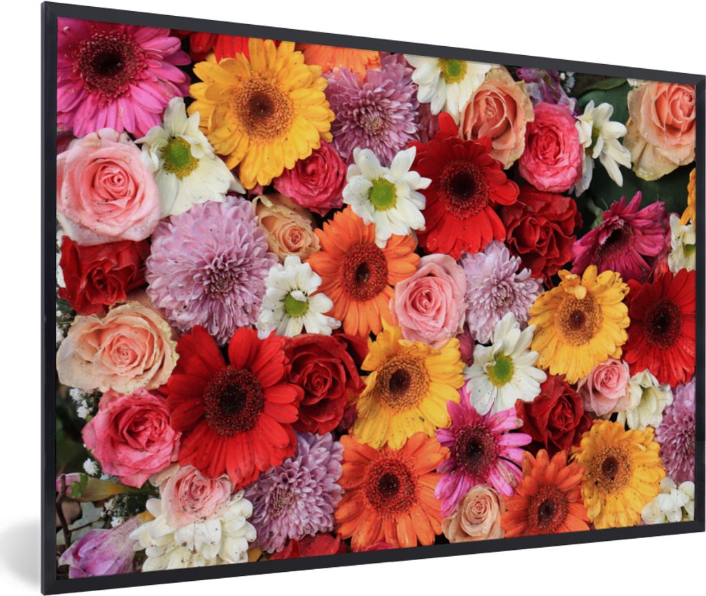 MuchoWow MuchoWow Gerahmtes Poster Blumen - Farben - Gerbera - Rosen 30x20 cm - Poster mit zchwarzem Bilderrahmen - Kunstdruck - Bild-Poster