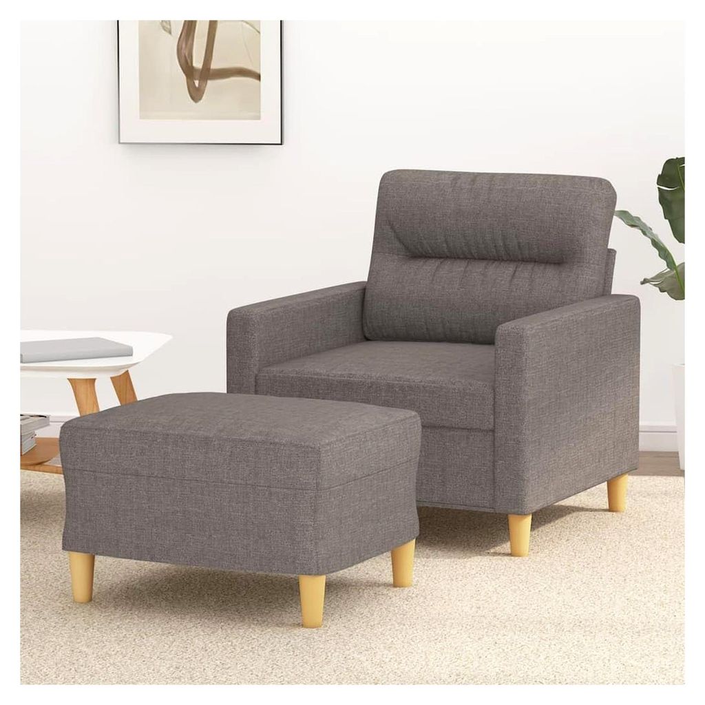 Sessel mit Hocker in Taupe, 60 cm, Stoffbezug aus 100% Polyester, Metallgestell, bequemer Polstersessel für Wohnzimmer, Schlafzimmer, Leseecke
