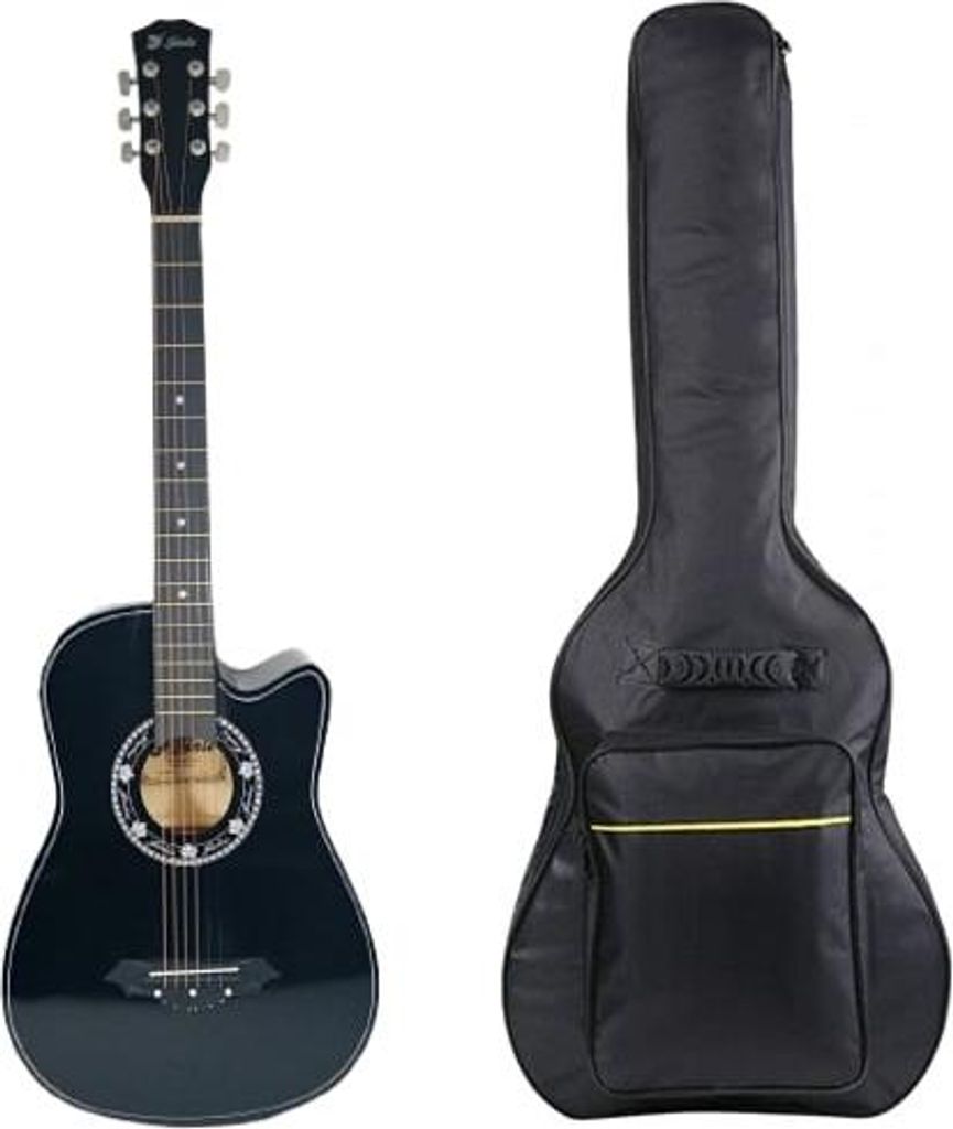Set mit Hülle und klassische Gitarre aus Holz, Cutaway Country Black, 95 cm, schwarz