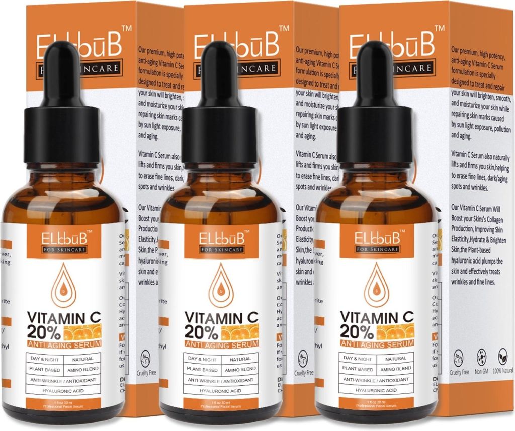 Gesichtsserum Set mit Vitamin C und E, Anti-Falten Anti-Aging, 3x 30ml Vitamin C