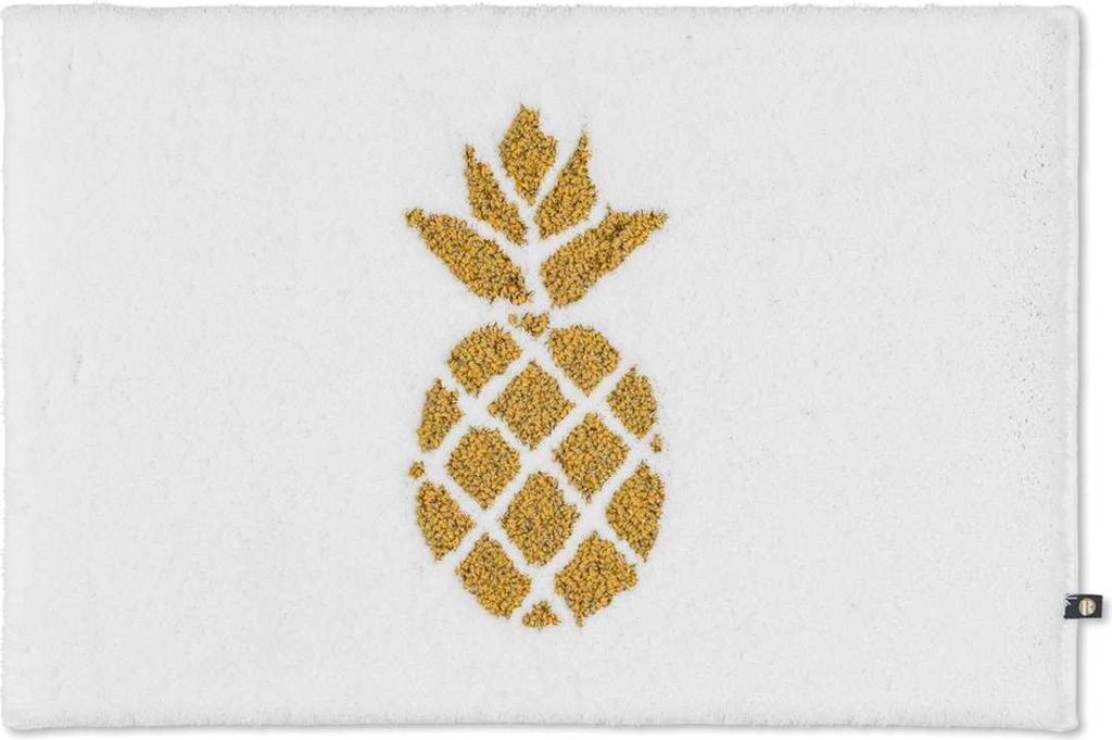 Rhomtuft Badteppich Ananas eckig 70 x 150 cm Farbe weiss/curry-goldlurex