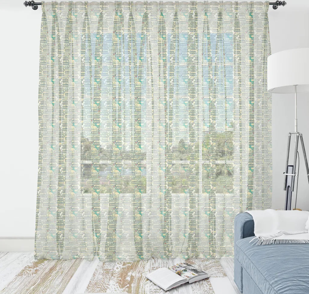 Tissu Mural en Satin Imprimé Livres et Pensées, 135x274 cm Vert Amande