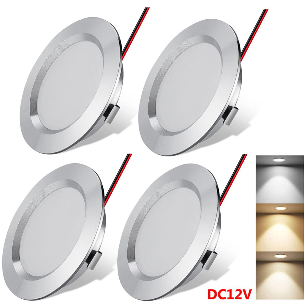 4X 3W Led Einbaustrahler Flach Warmweiß 12V Led Spots Strahler Spots Deckenleuchte Einbauleuchte Silber Deckenstrahler für Badezimmer Küche Wohn...