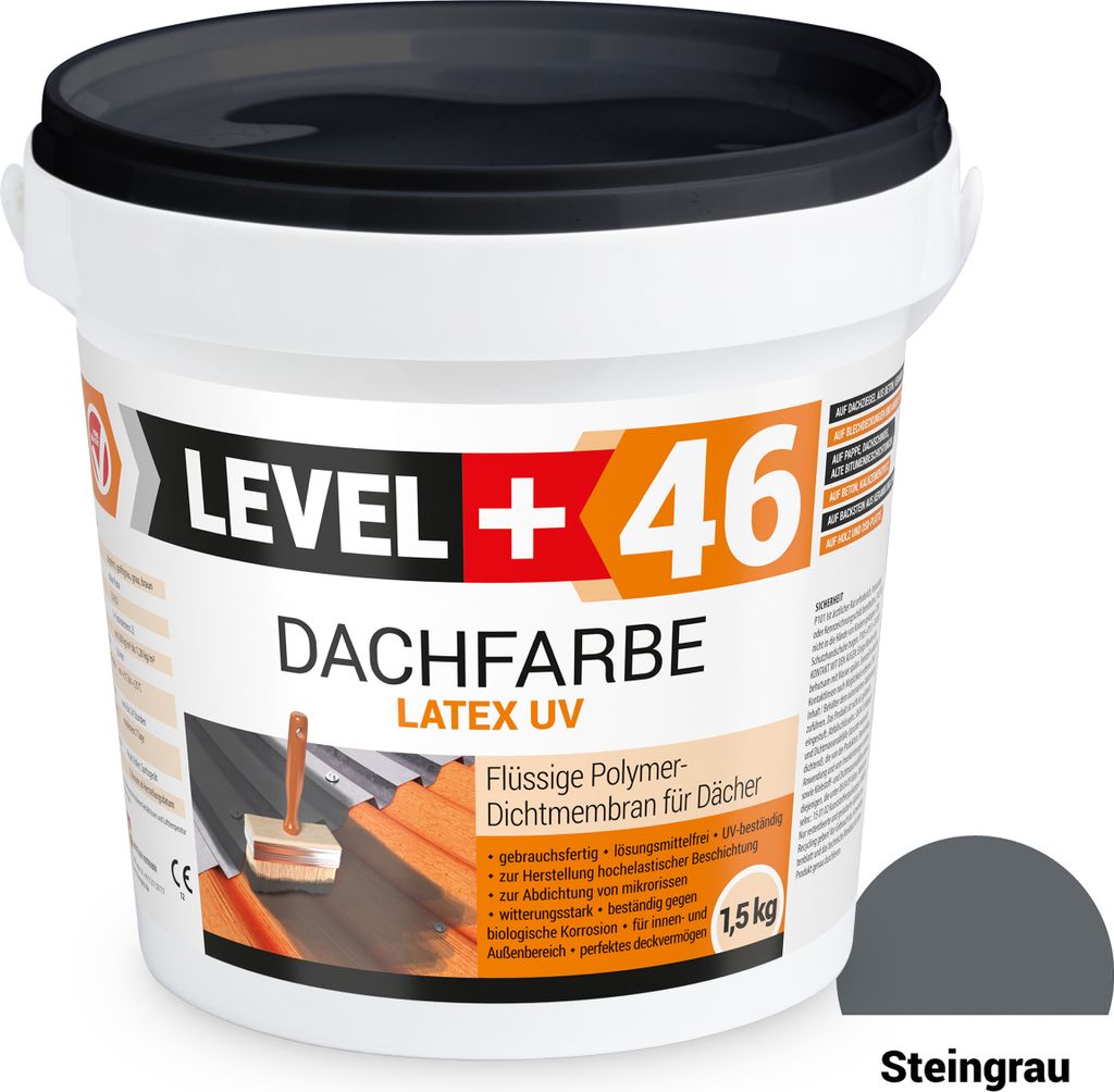 Dachfarbe elastische Sockelfarbe Dachlack UV-beständig Super Flex 1,5Kg Steingrau LEVEL+ RM46