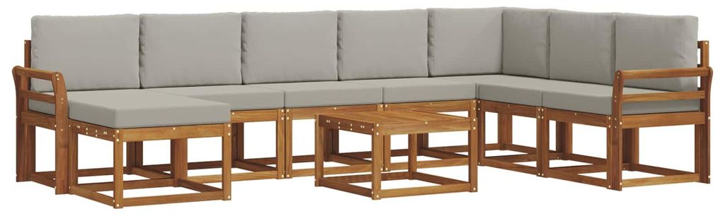 vidaXL Outdoor-Sofagarnitur mit Kissen 9 pcs Natürlich und Hellgrau