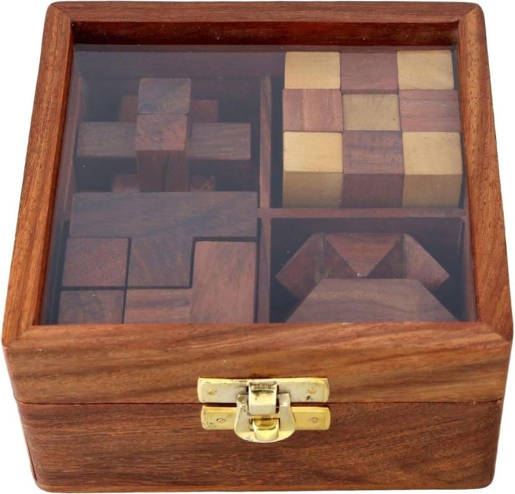 Holzpuzzle-Set für Teenager und Erwachsene - Herausfordernde 3D-Denksportaufgaben mit dekorativer Aufbewahrungsbox