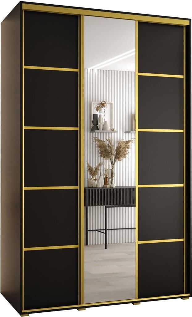 MEBLE KRYSPOL Davos 5 Schrank, drei Türen - 235,2x150x60 cm - Schwarz Schwarz Gold