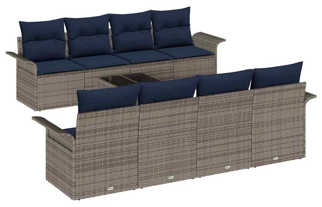 vidaXL Gartensofa-set mit Kissen 9 pcs Grau und Marineblau Poly-Rattan