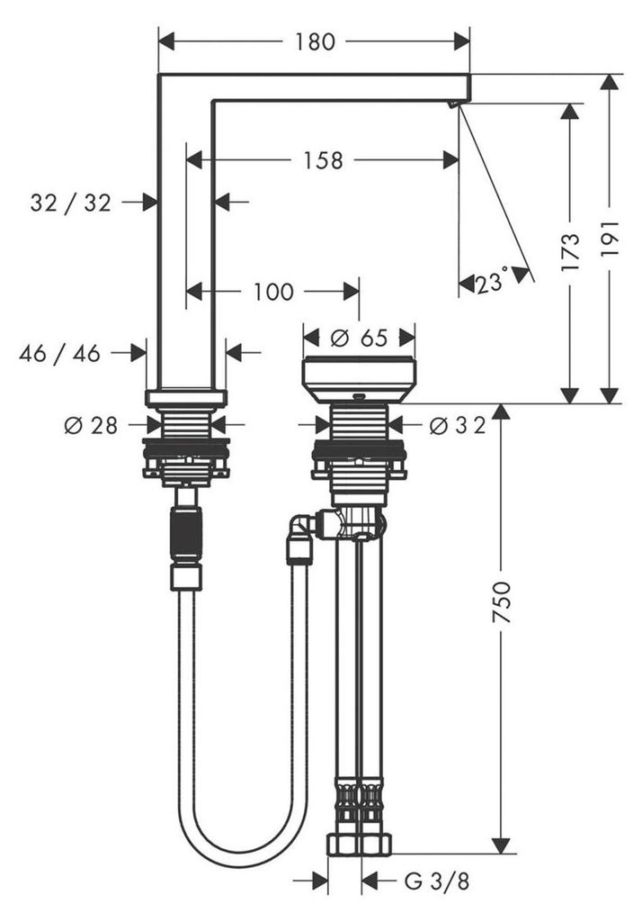 Hansgrohe Tecturis E wastafelmengkraan, 2-gats, 150 cm, Productafbeelding 